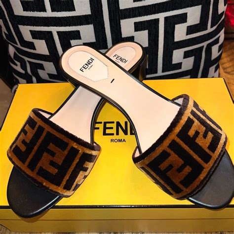 fendi logo print velvet and leather mules|Fendi Mule shoes for Women .